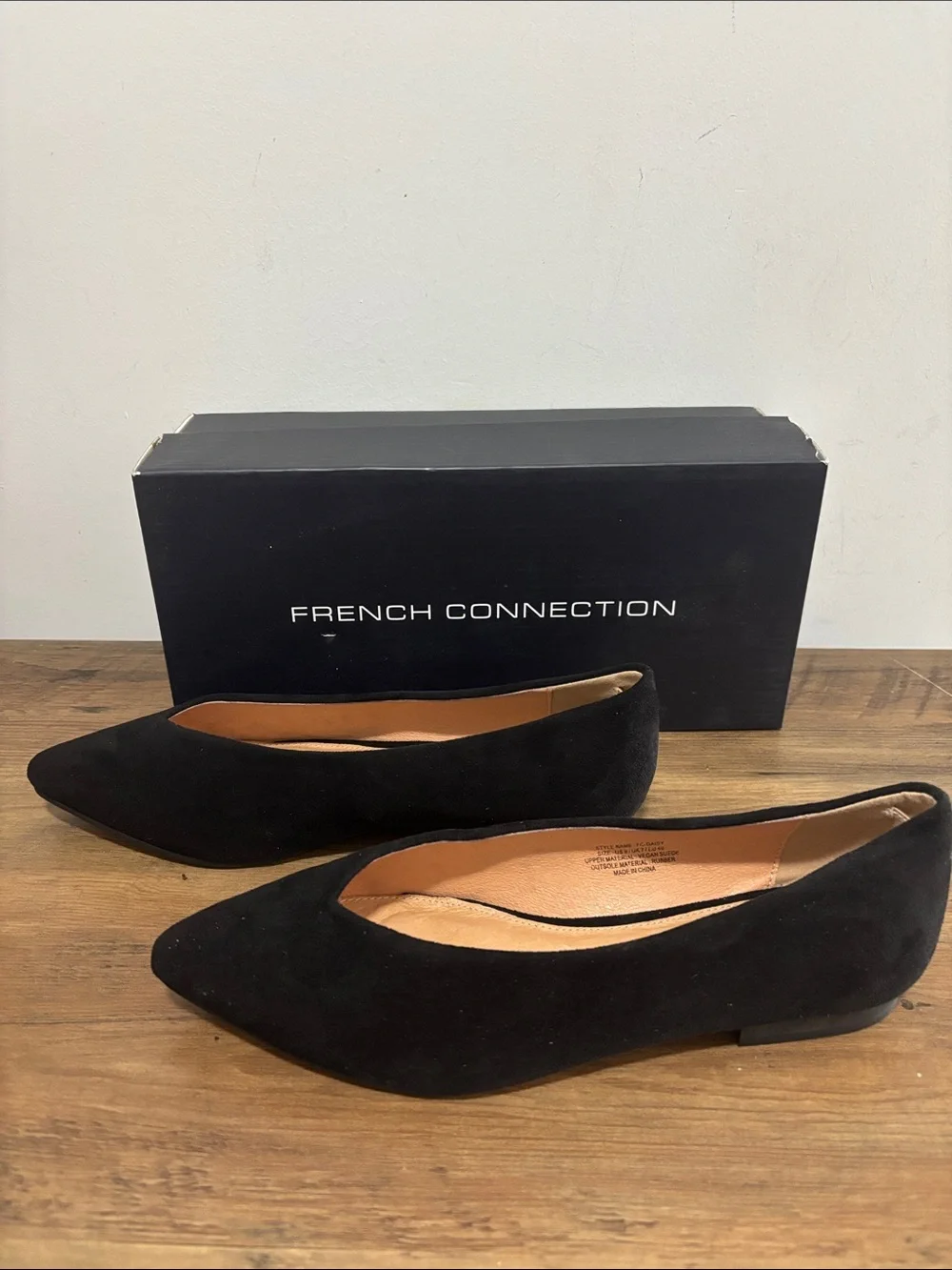 French Connection Black Suede Pointed-Toe Flats - Picture 2 of 5